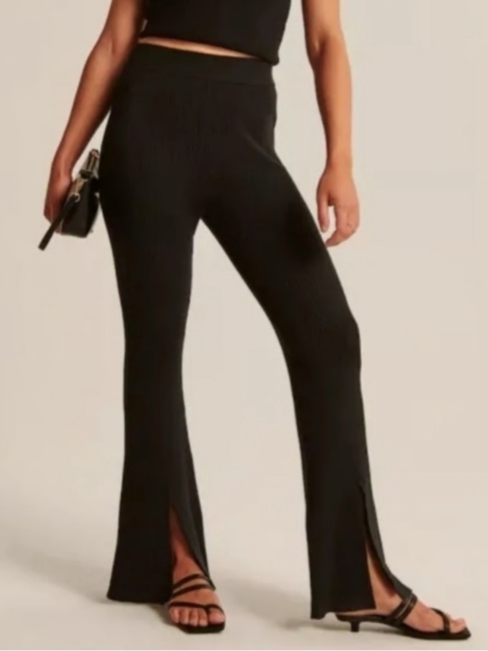 Abercrombie & Fitch knit ribbed kicked flare high waist black comfy boho pants